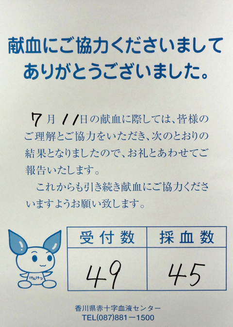 平成24年7月11日は恒例の献血。  献血バス